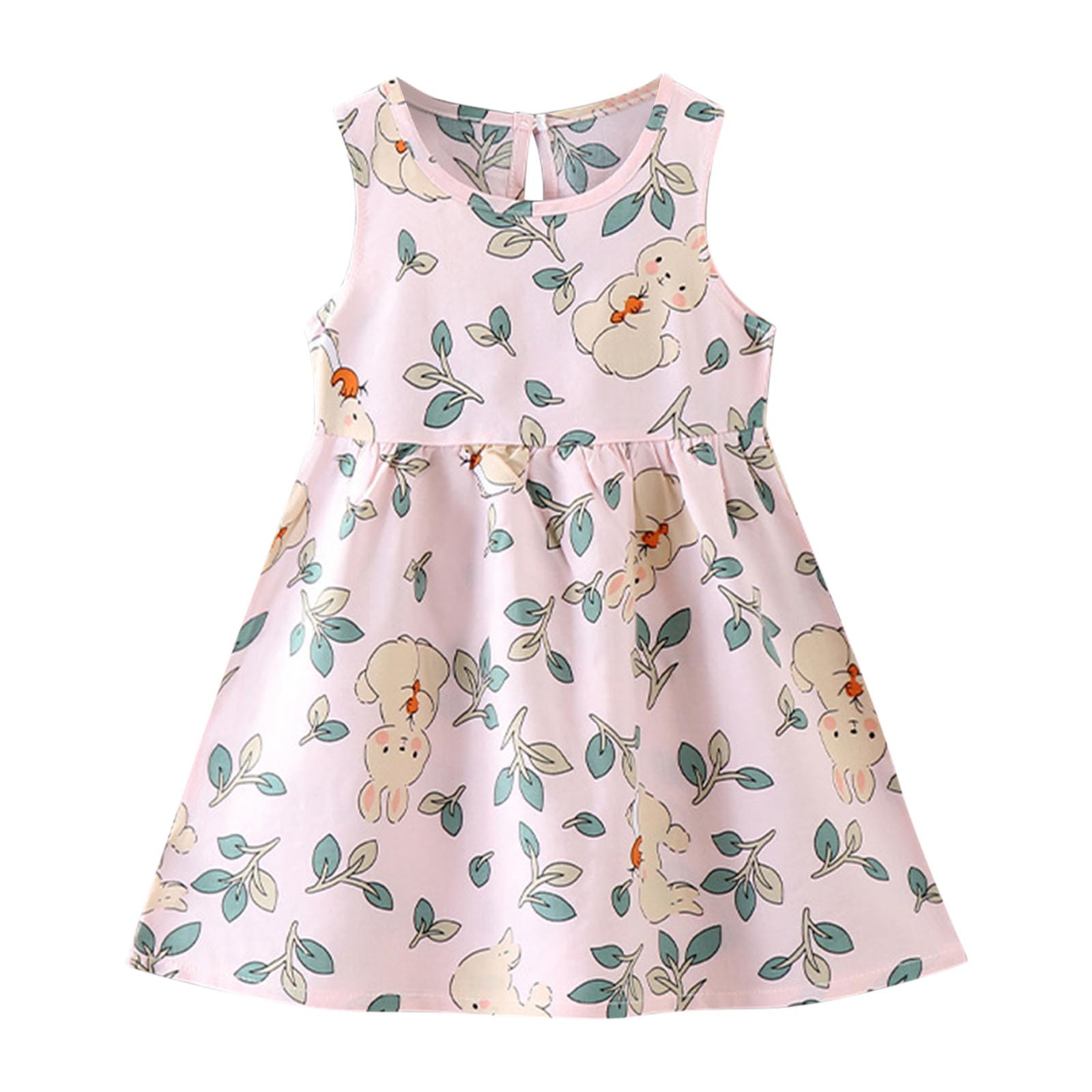 LLYWEY Easter Dresses for Toddler Girls - Easter Dresses for Girls - Kids Cute Pattern Print Keyhole Back Breathable Ruffle Pleated A-Line Summer Casual Beach Sundress, Style BY-119, Pinks, 5T